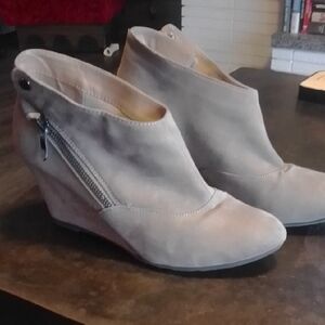 CL by Laundry Taupe Suede Wedge Booties